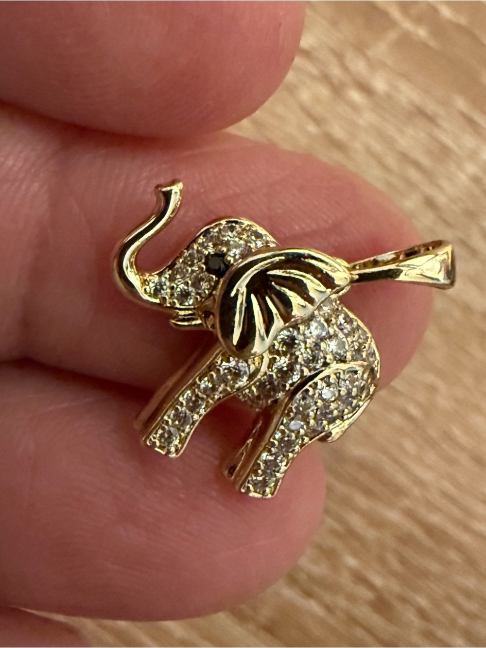 Gold Elephant Pendant Necklace Charm with Clear Crystals
